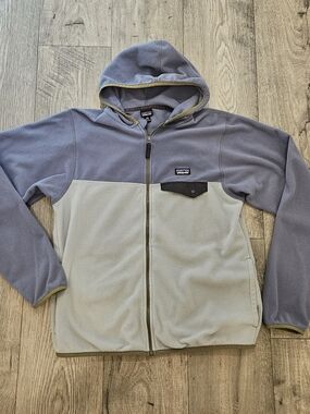 Patagonia Two-Tone Light Gray Hooded Lightweight Fleece Jacket Hoodie  Sz.16-18